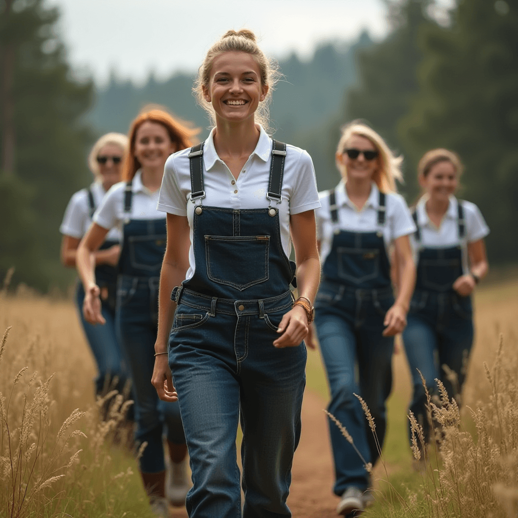 Dark-clad hikers trek through the wilderness