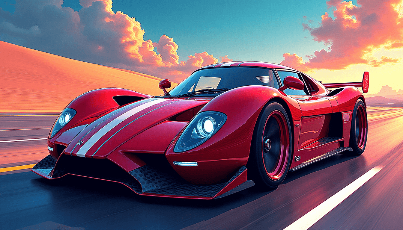 Futuristic American Sportscar in Comic Cartoon Art