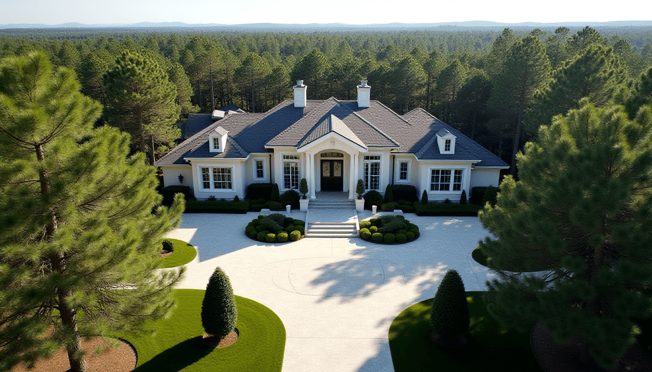 Aerial View of Modern Estate Mansion