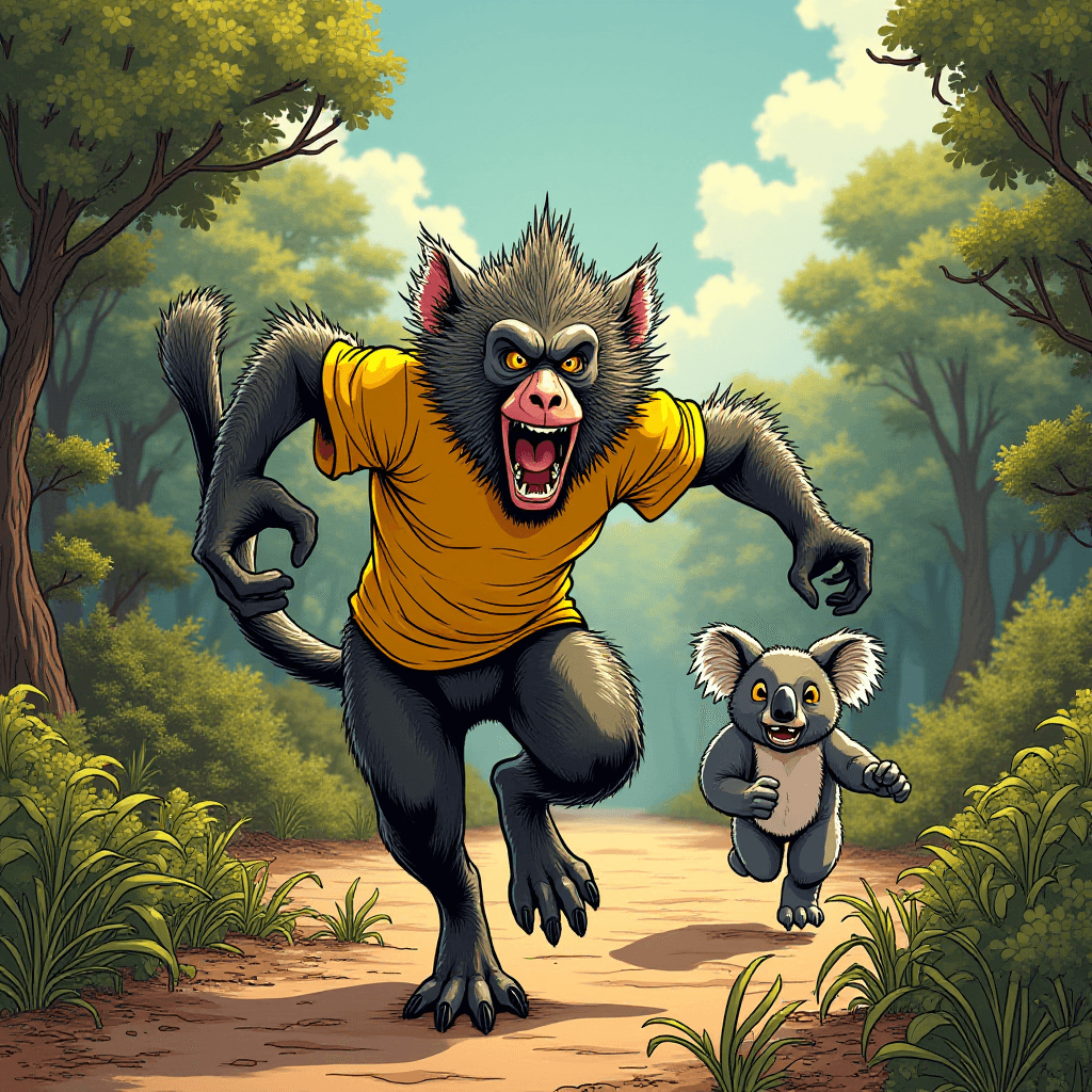 Mandrill Chases Koala in Marvel Comic Style