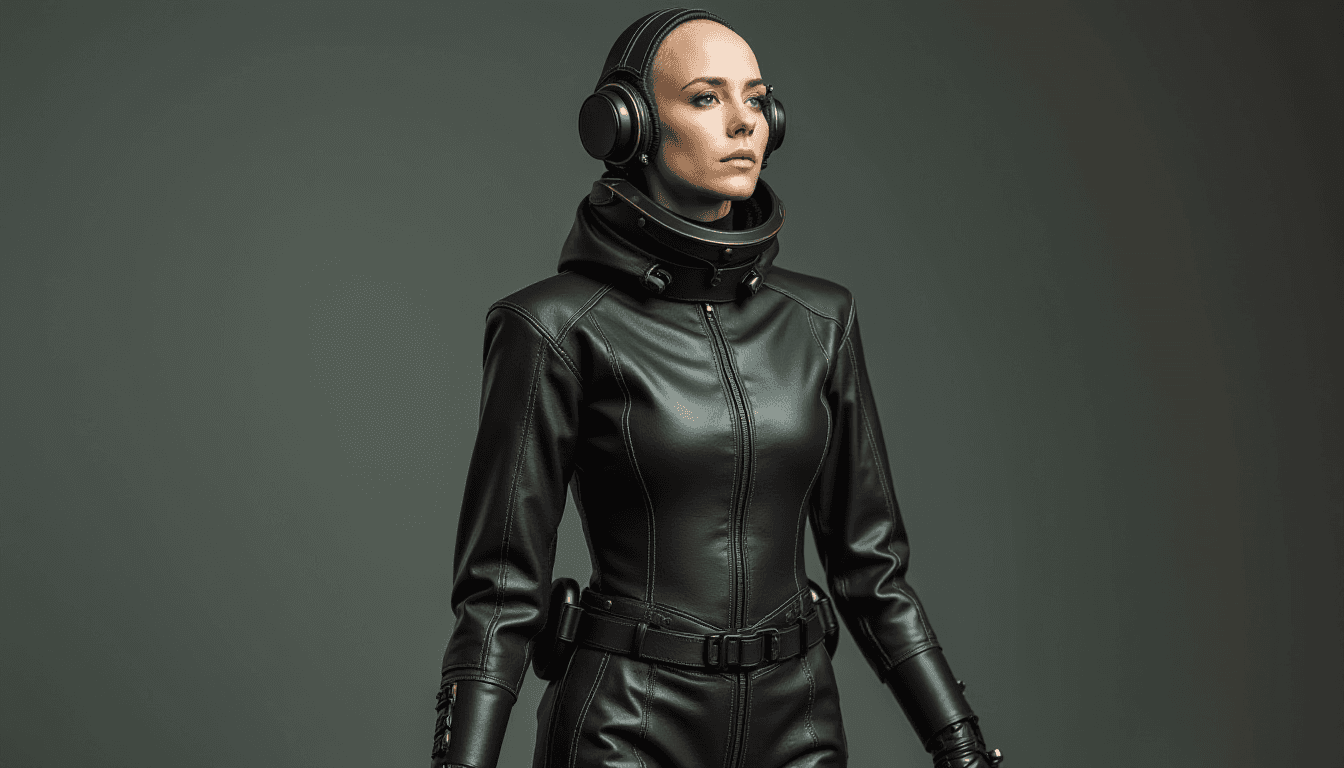 Bald Woman in Pressurized Leather Suit