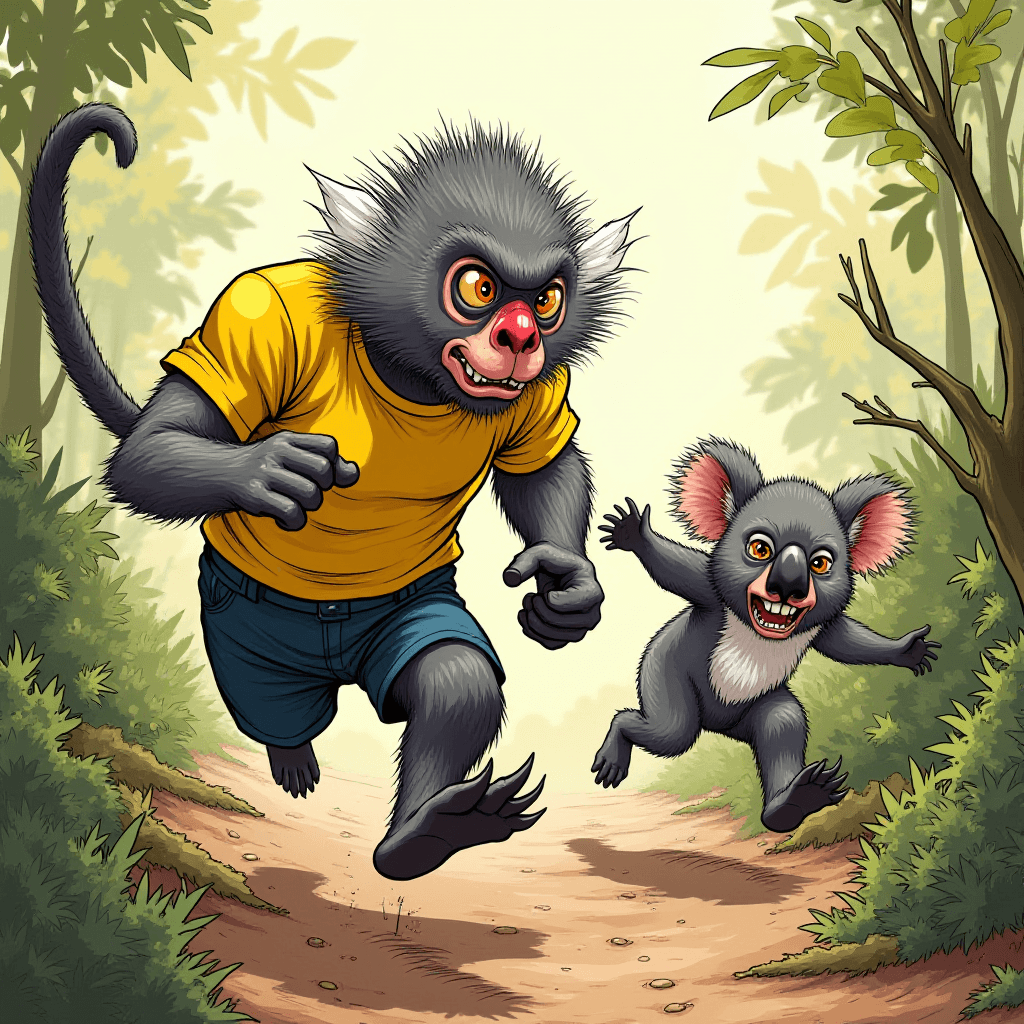 Mandrill Chases Koala in Marvel Comic Style