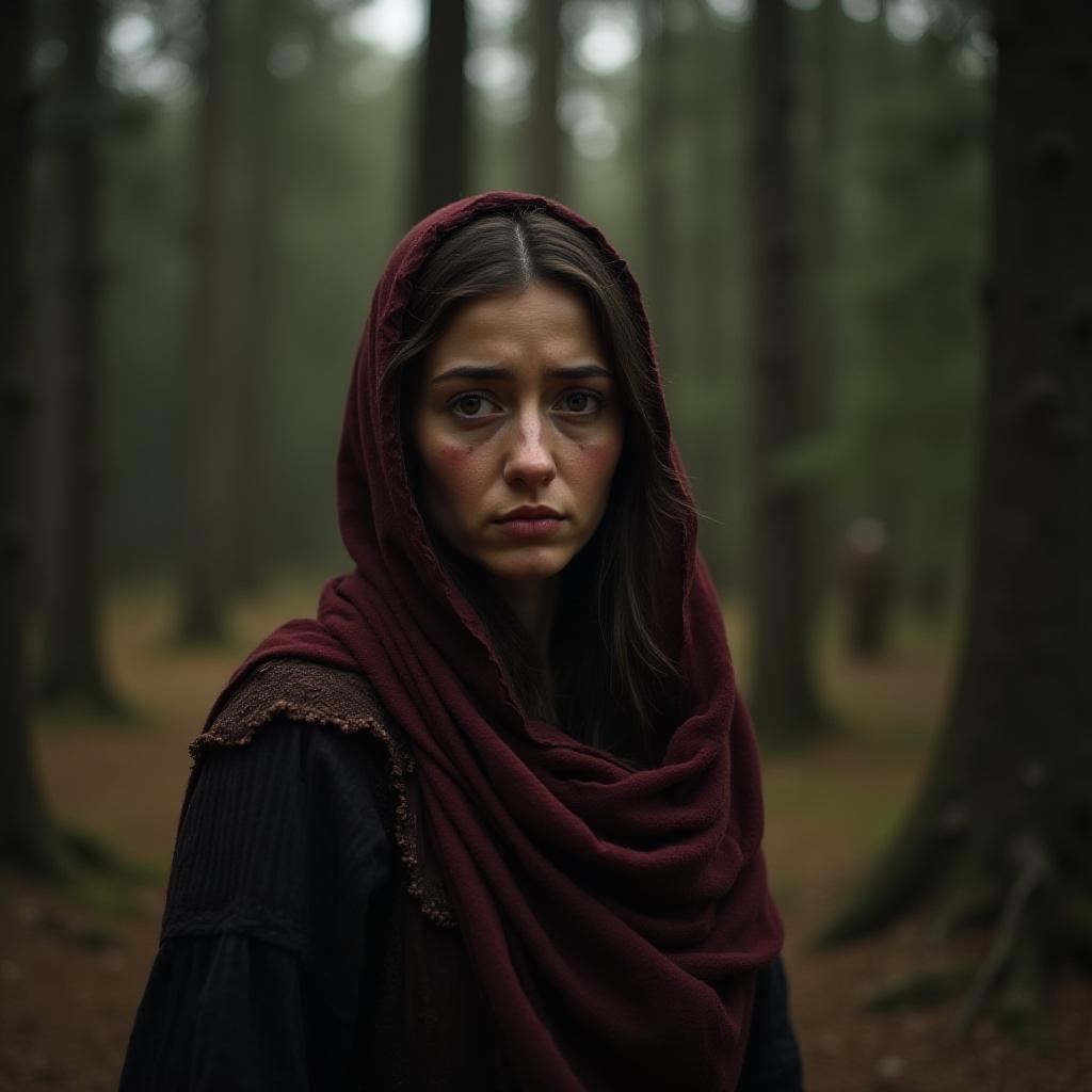 Sad Turkish Woman in Medieval Forest
