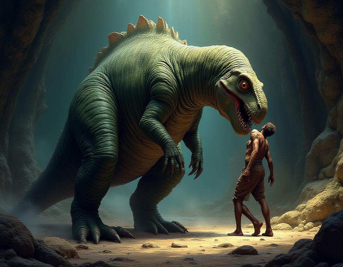 Iguanodon Attacks Man from Low Angle