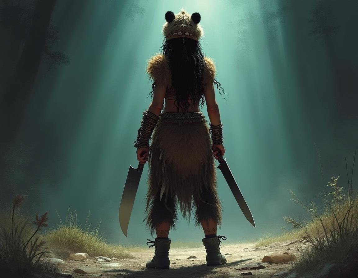 Young Lady in Tribal Attire, Holding Knife