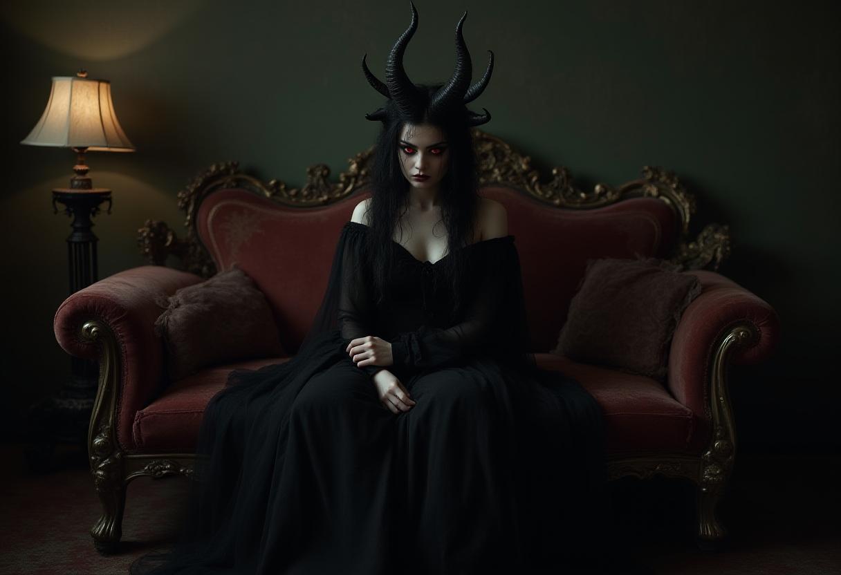 Haunted House Black Horned Woman