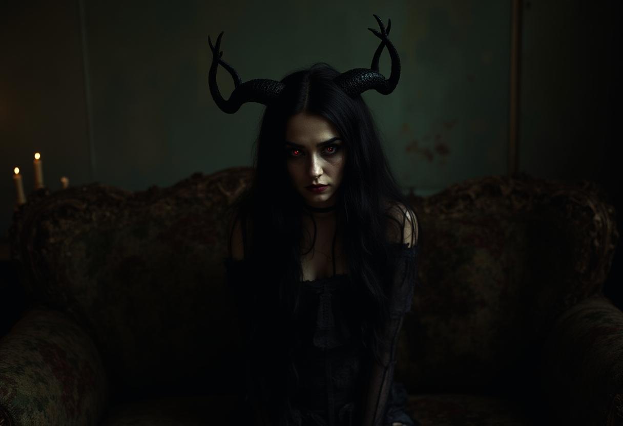 Haunted House Black Horned Woman