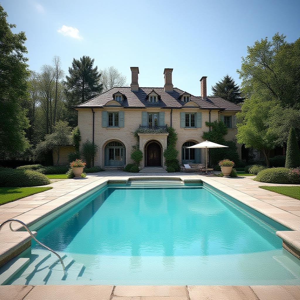 French Chateau Swimming Pool Aerial View